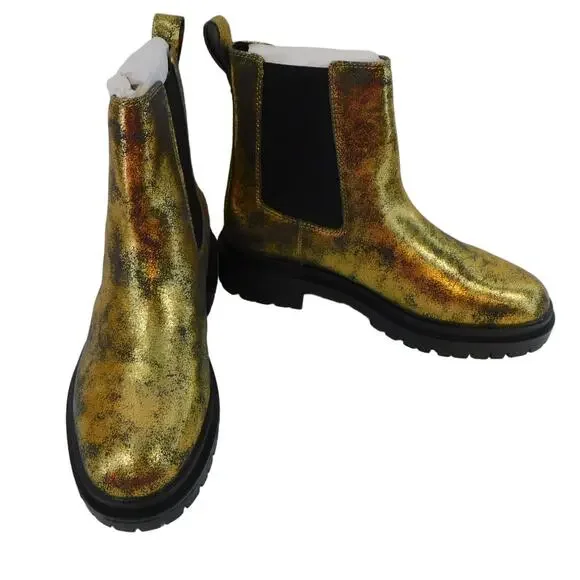 Ralph Lauren Womens Corinne Leather Distressed Metallic Booties Size 7.5 - Picture 4 of 11